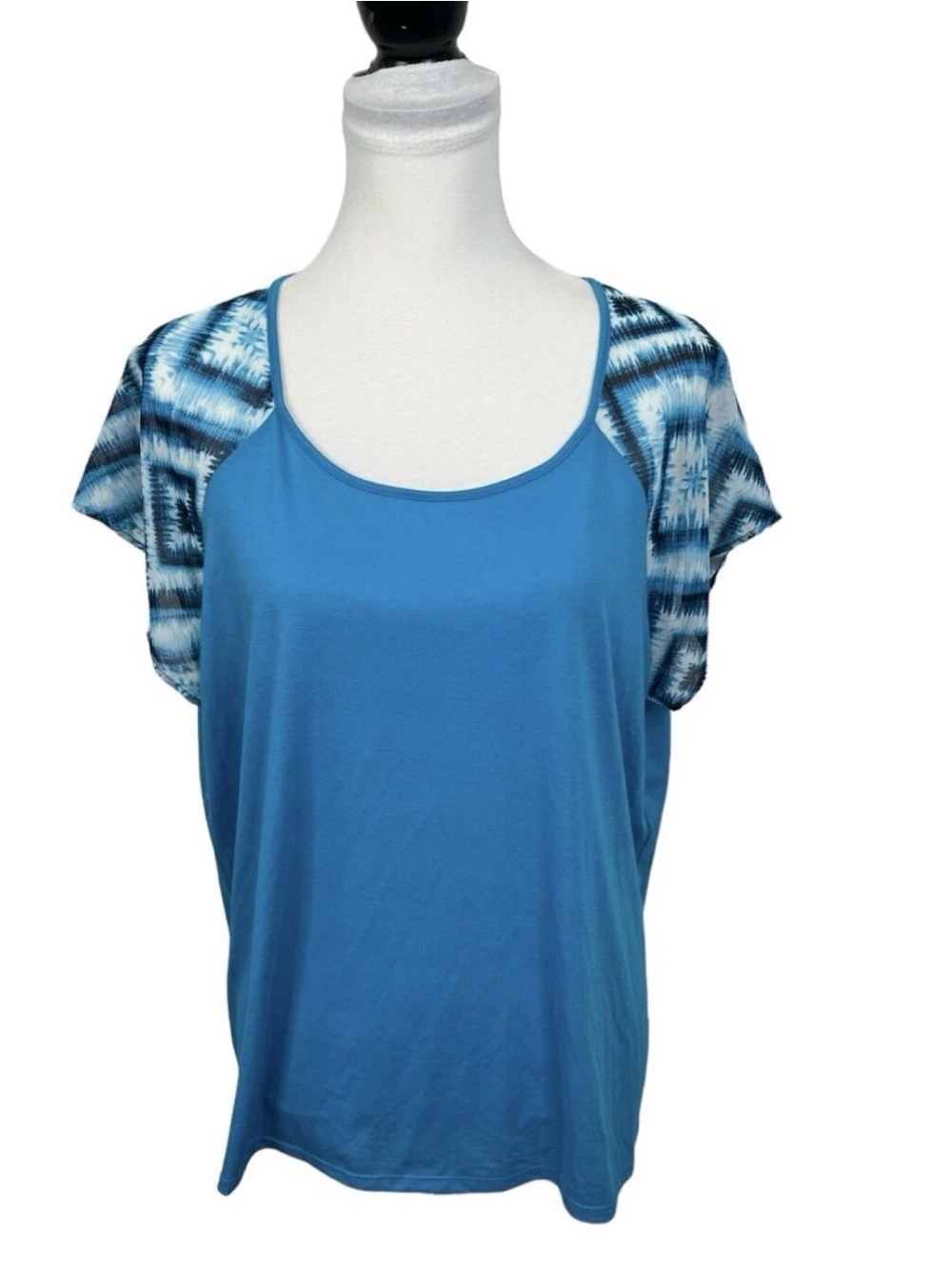 John Paul Richard Blouse Womens Size XL Blue Sheer High Low Chiffon Summery Top